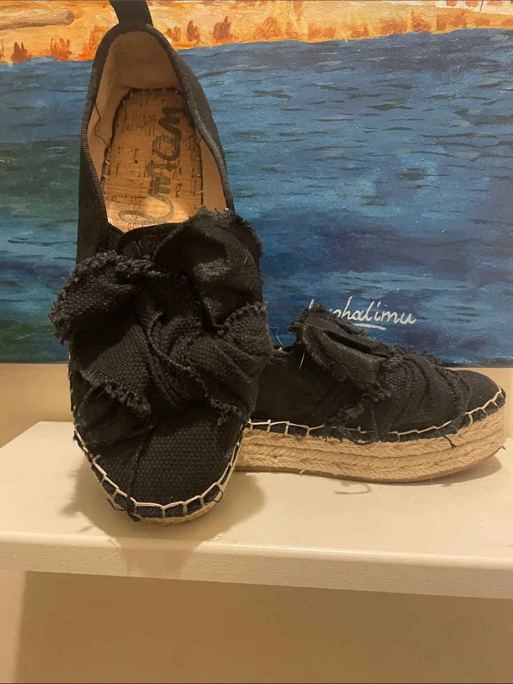 Sam Edelman Black Frayed Knot Slip-On Espadrilles